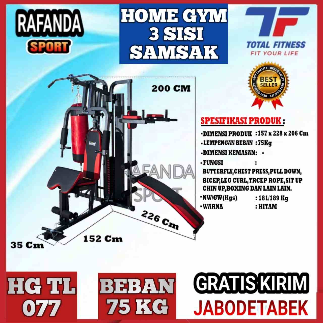 Alat Fitness Home Gym 3 Sisi HG TL-077 Total Fitness