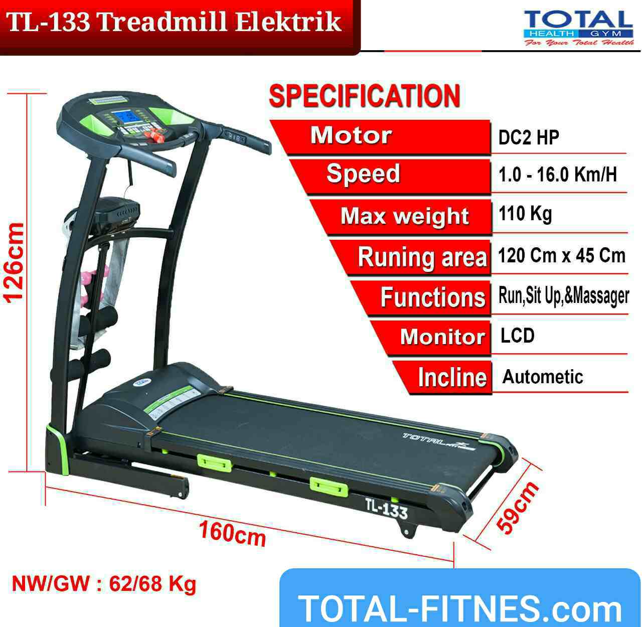 TL133TreadmillElektrik-3in1-AutoIncline